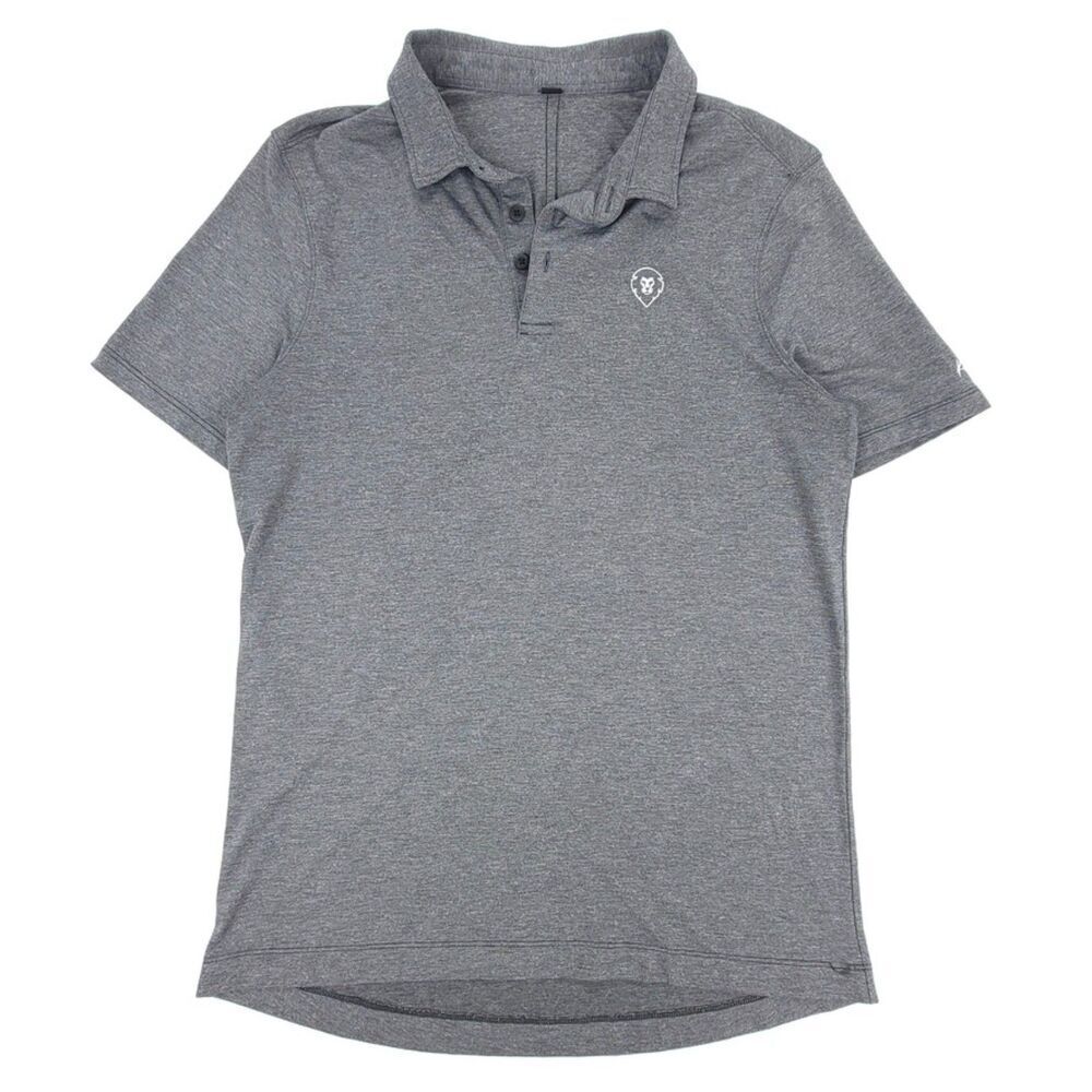LULULEMON Metal Vent Tech Gray Athletic Lion Polo Short Sleeve Shirt Men's Small